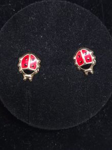 Vintage 14ct Solid Gold Ladybird Stud Earrings Childrens Professionally Tested