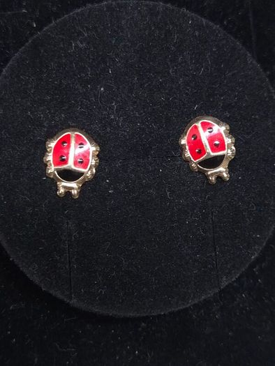 Vintage 14ct Solid Gold Ladybird Stud Earrings Childrens Professionally Tested