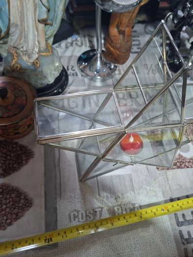 Vintage Large Geometric Glass & Silver Metal Star Tealight Candle Holder Postage available or Collection