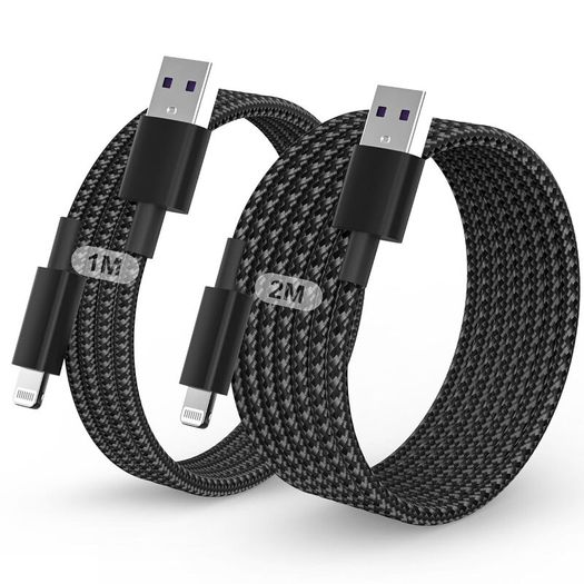 iPhone Charger Cable, 2Pack 1M+2M for Lightning to USB Cable MFi Certified, Fast Charging Braided Lead for Apple iPhone 14/13/12/11/Pro Max/XS/XR/8/7/6/Plus/5 SE, for iPad (Black) Brand: BSTOEM