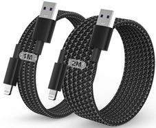 iPhone Charger Cable, 2Pack 1M+2M for Lightning to USB Cable MFi Certified, Fast Charging Braided Lead for Apple iPhone 14/13/12/11/Pro Max/XS/XR/8/7/6/Plus/5 SE, for iPad (Black) Brand: BSTOEM