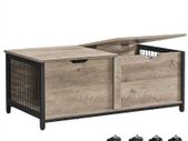 Coffee Table with Folding Table Top Hidden Storage Mesh Shelf Metal Frame for Living Room Industrial Design 100 x 55 x 45 cm Greige-Black