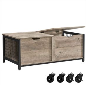 Coffee Table with Folding Table Top Hidden Storage Mesh Shelf Metal Frame for Living Room Industrial Design 100 x 55 x 45 cm Greige-Black