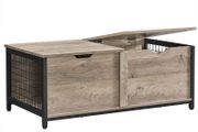 Coffee Table with Folding Table Top Hidden Storage Mesh Shelf Metal Frame for Living Room Industrial Design 100 x 55 x 45 cm Greige-Black