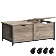 Coffee Table with Folding Table Top Hidden Storage Mesh Shelf Metal Frame for Living Room Industrial Design 100 x 55 x 45 cm Greige-Black