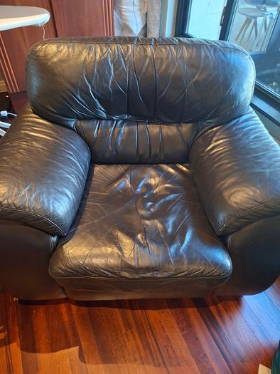 Chocolate Brown Leather Sofas x 3 & Chair