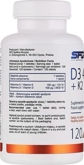 Vitamin D3 4000 IU + K2 Food Supplement