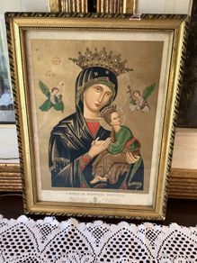 Antique Our Lady of Perpetual Help Framed Print - Late 19thC Wood Back