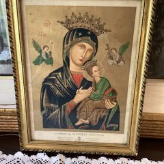 Antique Our Lady of Perpetual Help Framed Print - Late 19thC Wood Back