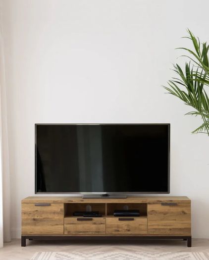NEXT Dark Bronx Up to 80 inch Oak Effect Slim TV Unit TV Stand