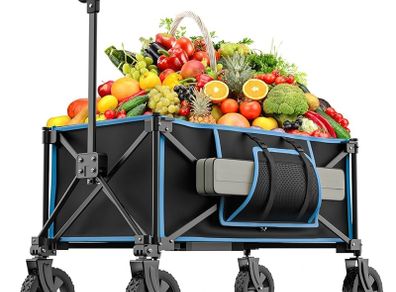 Festival Trolley on Wheels, Morpilot Folding Camping Cart 150L Foldable Garden Wagon with Adjustable Handle Collapsible Foldable Trollys for Beach Picnic Shopping Fishing Outdoor
