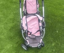 pink twin pram for dolls