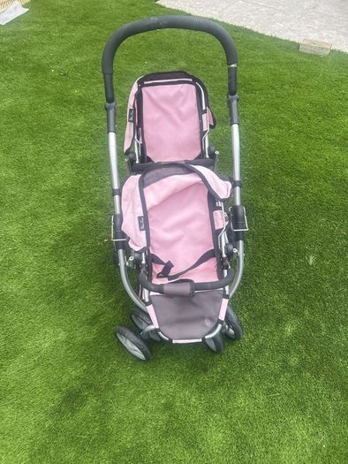 pink twin pram for dolls