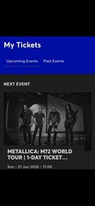 2 Tickets for Metallica Sunday 21st June