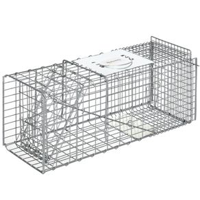 Folding capture cage trap for small animals like rats and mice - 2 doors handle 66 x 24 x 30.5 cm grey steel
