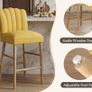 Set of 2 Wooden Bar Stools - Padded Linen Seat - Backrest & Footrest - Yellow Image 4
