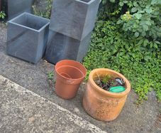 plant pots and two bird feeders