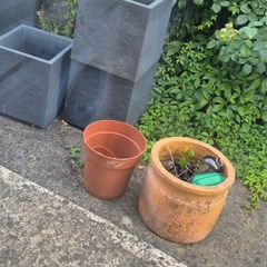 plant pots and two bird feeders
