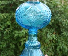 Vintage Blue Table Oil Lamp 10"