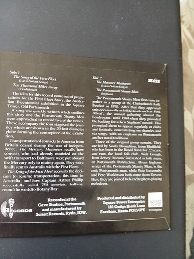 The Portsmouth shanty men sing the Sing of the first fleet 7" vinyl single