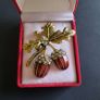 Oak Nut Leaf Enamel Brooch with Crystals Autumn Nature Jewellery Acorn Brooch Pin Badge Image 2