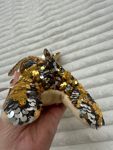 Sequin Collection Dog Plush Gold & Silver Reversible Sparkle Soft lying Used Please look at the pictures