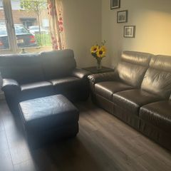 2 piece leather sofa set with storage footstool