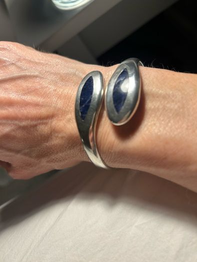 Vintage Solid Silver Mexican Taxco Bracelet Sodalite Stones