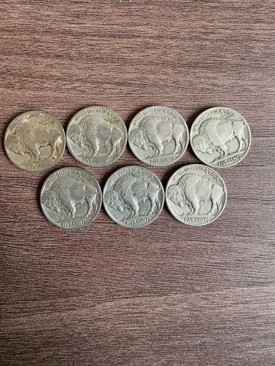 USA Full Date Buffalo Nickel 7 coin Lot (Different Dates)