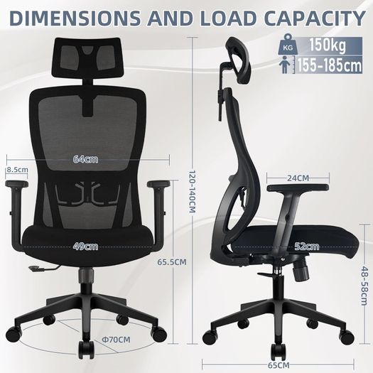 Office Chair, Desk Chair with Adjustable Headrest, Lumbar support and Liftable Armrest, High Back Ergonomic Office Chair, Breathable Mesh Backrest for Comfy, Computer Chair for Home/Office