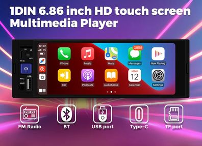 6.86inch MP5 Player Universal Car Radio Autoradio Multimedia Support Full Touch Screen FM AUX Bt Camera USB