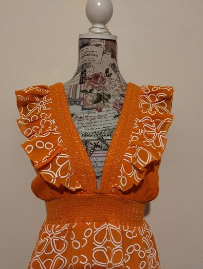 RIVER ISLAND Orange floral frill detail beach maxi dress,  NEW WITH TAGS
