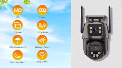Outdoor 4G SIM Card IP Camera Dual Screen Outdoor PTZ Camera Auto Tracking Security Video Surveillance iCsee