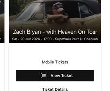 1 x Zack Bryan Tickets Pairc Ui Caoimh (Seated)