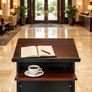 Audio-Visual Direct Wheeled Lectern Podium Standing Desk with Storage Shelf - Cherry/Black Ideal for Presentations and Laptop Use Image 4