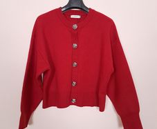 Dunnes Red Knit Button-Up Cardigan Silver Floral Buttons 16UK/44EU