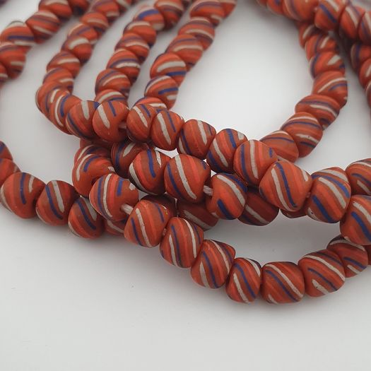 Vintage African Style Stripe Light Orange 7mm - 8.5 mm Glass Beads Necklace Strand