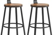 Bar Stools, Kitchen Stools, Set of 2 Tall Bar Chairs with Backrest, Steel Frame, 73 cm High Seat, Easy Assembly, Industrial, Rustic Brown and Black (FREE POSTAGE)
