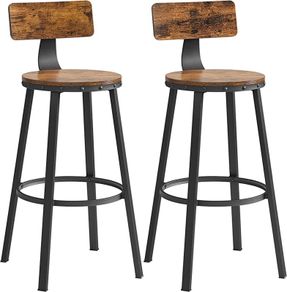 Bar Stools, Kitchen Stools, Set of 2 Tall Bar Chairs with Backrest, Steel Frame, 73 cm High Seat, Easy Assembly, Industrial, Rustic Brown and Black (FREE POSTAGE)