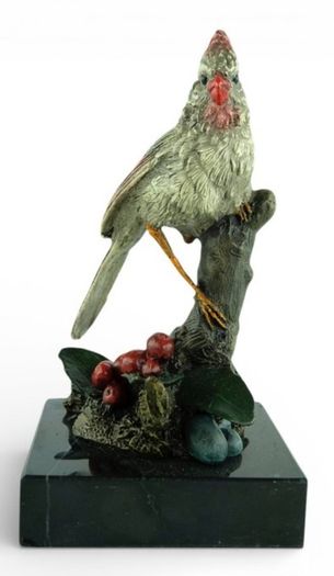 Northern Cardinal Bird - Cold Painted Bronze, Signed