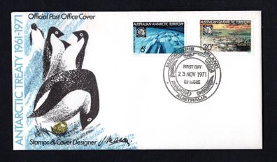 1971 Australian Antarctic Territory  10th Anniversary of Antarctic Treaty Commemorative Stamps First Day Cover (FDC)