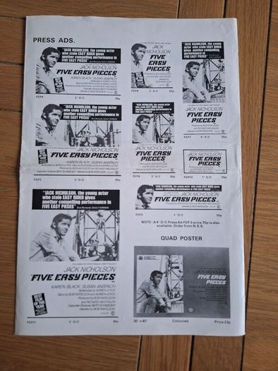 1970 Five Easy Pieces Pressbook Press Kit Photos Jack Nicholson