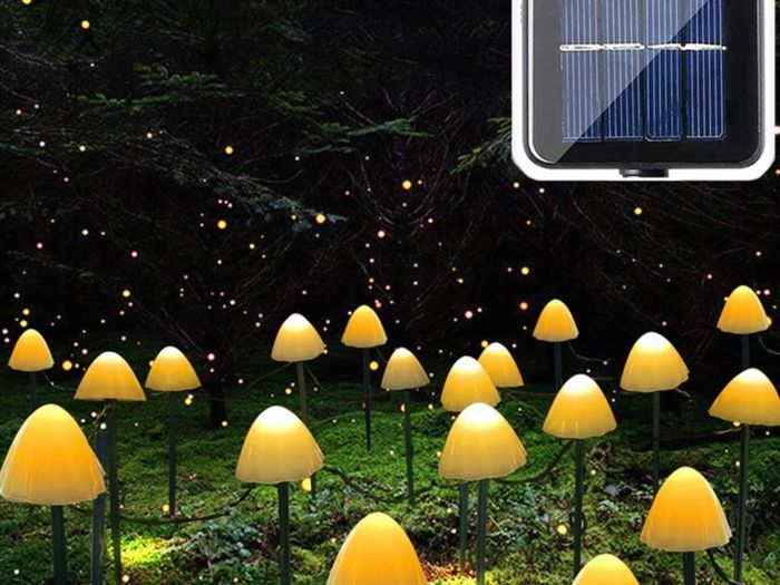 20 LED Solar Garden Lights, 8 Modes Mushroom Pathway Lights Outdoor, 5M/16.4 Ft Garden Landscape Stake Lights, Waterproof Solar Ground Lamps for Yard, lawns, Wedding Party Decoration, Warm White (FREE POSTAGE)