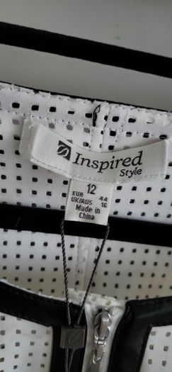 Inspired Style PU monochrome jacket Sz 16 UK - Bnwt Rrp 139.95