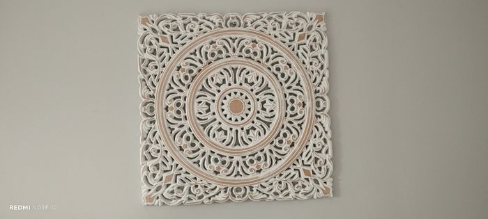 3 white washed Mandela wall art pieces
