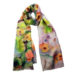 Cashmere shawl - Vibrant Floral Print - 200x70cm