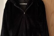 Pretty Little Thing black Faux Fur hooded half-zip Jacket, Size 10