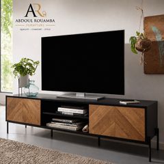 163cm TV Console in Black & Oak Finish