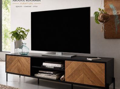 163cm TV Console in Black & Oak Finish