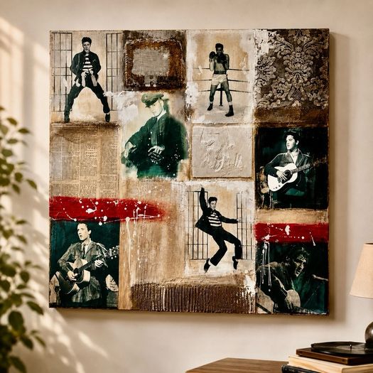Large mixed media collage artwork  81times81cm